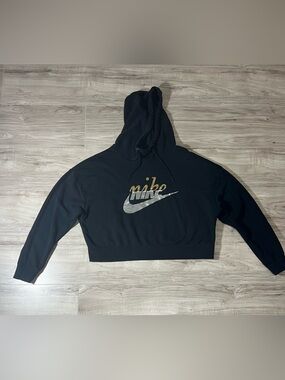 Nike Black Hoodie with Metallic Silver Swoosh and Gold Script